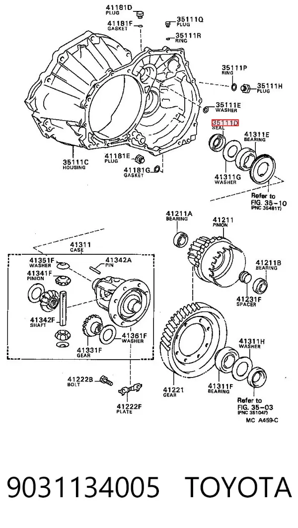 Uszczelniacz półosi prawej mostu przedniego 9031134005 Toyota