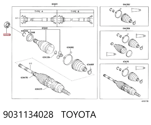 Uszczelniacz półosi lewej mostu przedniego 9031134028 Toyota