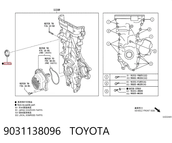 Uszczelniacz wału korbowego przedni 9031138096 Toyota