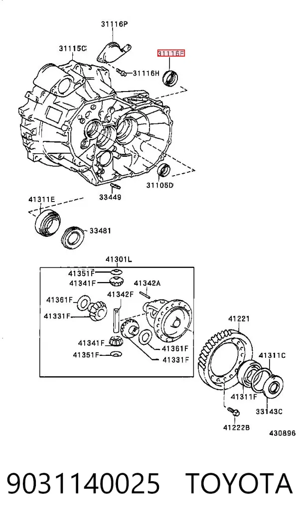 Uszczelniacz półosi prawej mostu przedniego 9031140025 Toyota