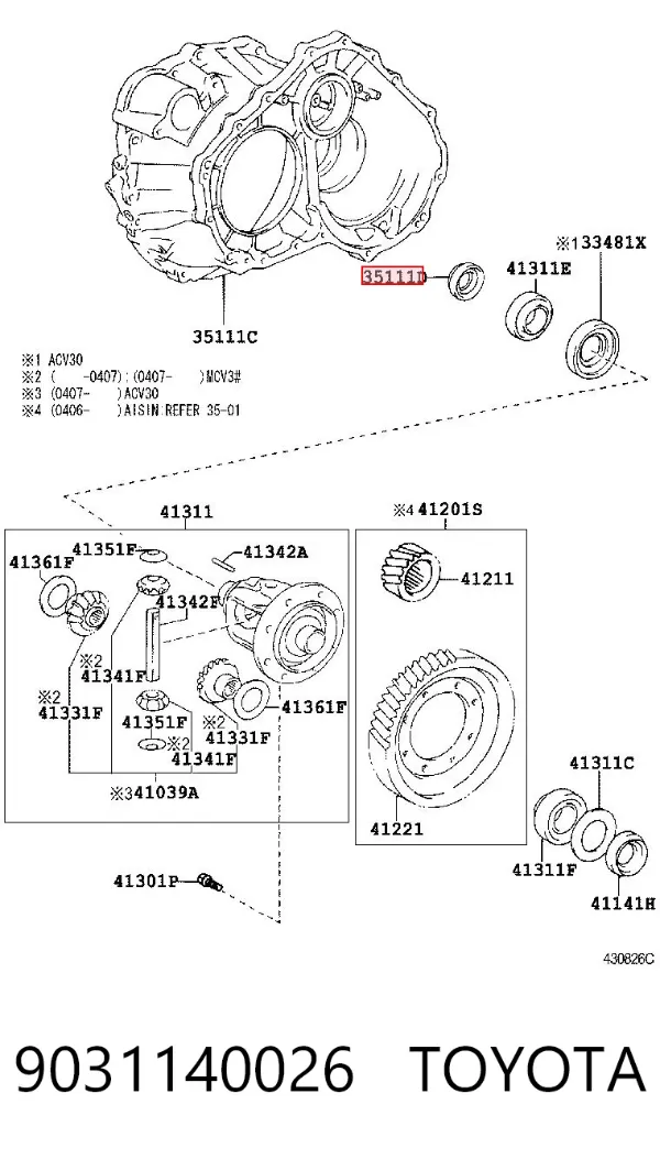 Uszczelniacz półosi prawej mostu przedniego 9031140026 Toyota