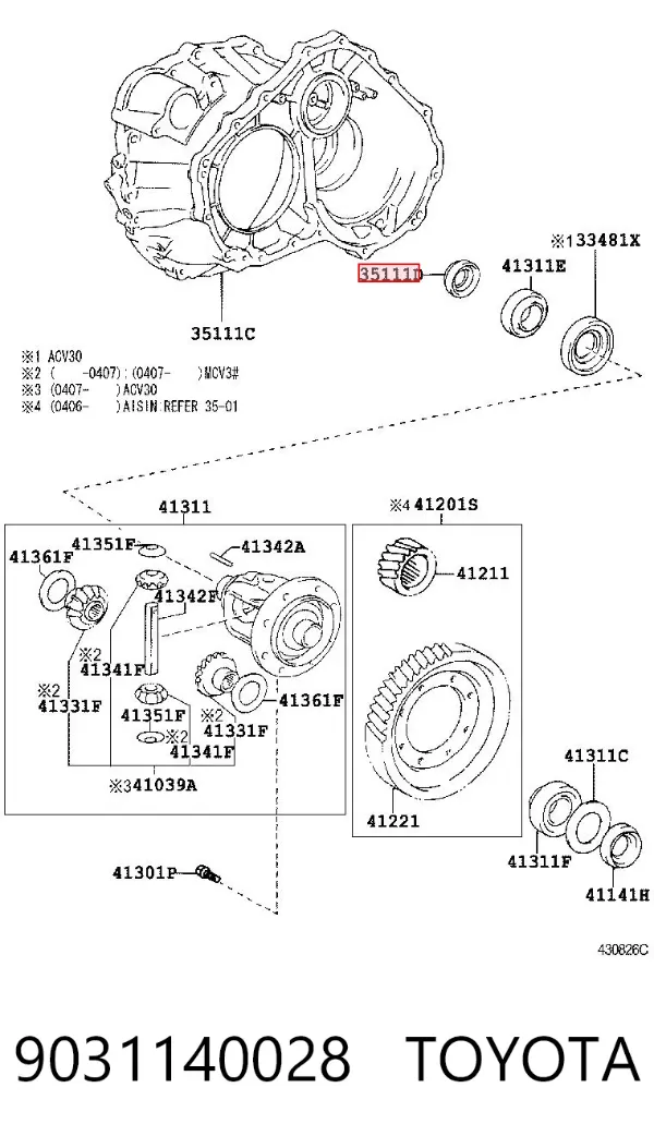 Uszczelniacz półosi prawej mostu przedniego 9031140028 Toyota