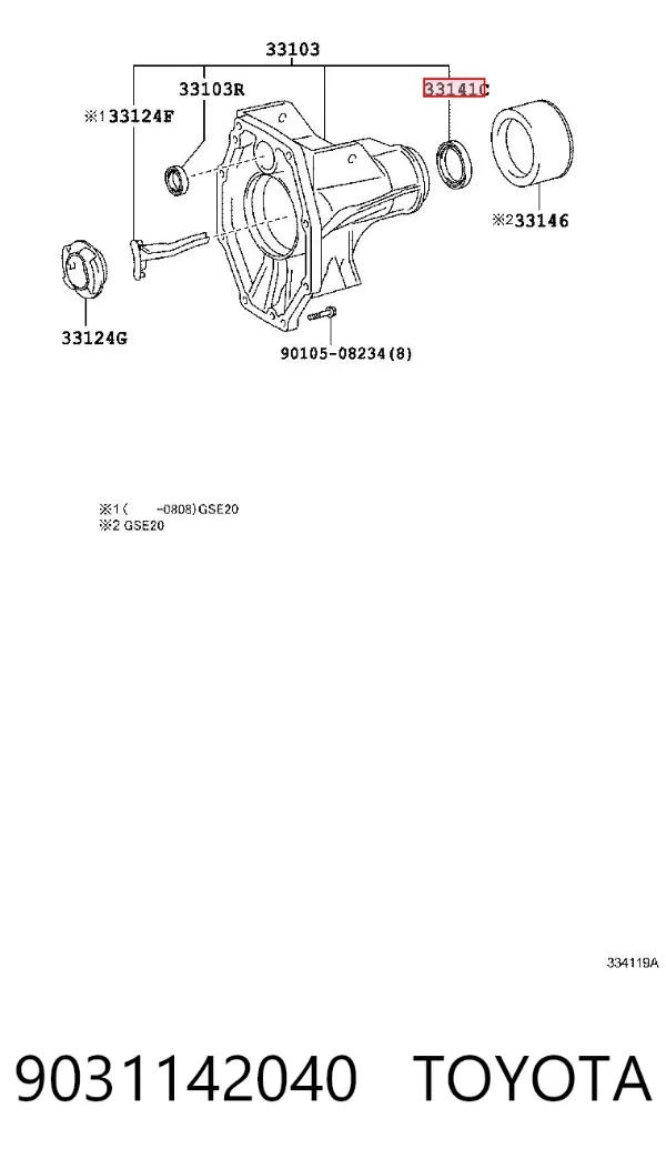 Uszczelniacz automatycznej/mechanicznej skrzyni biegów (wału głównego) 9031142040 Toyota