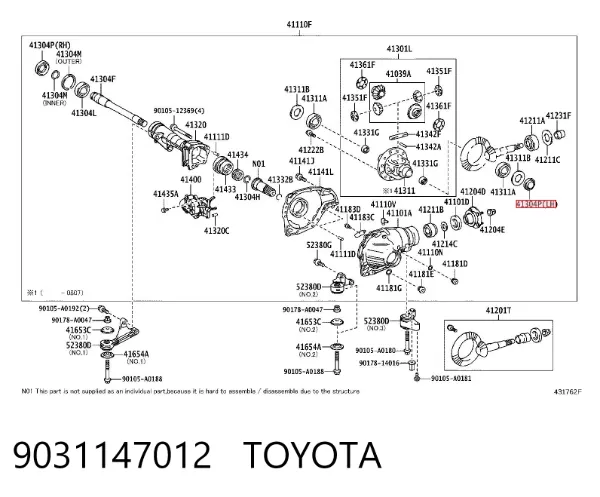 Uszczelniacz półosi lewej mostu przedniego 9031147012 Toyota