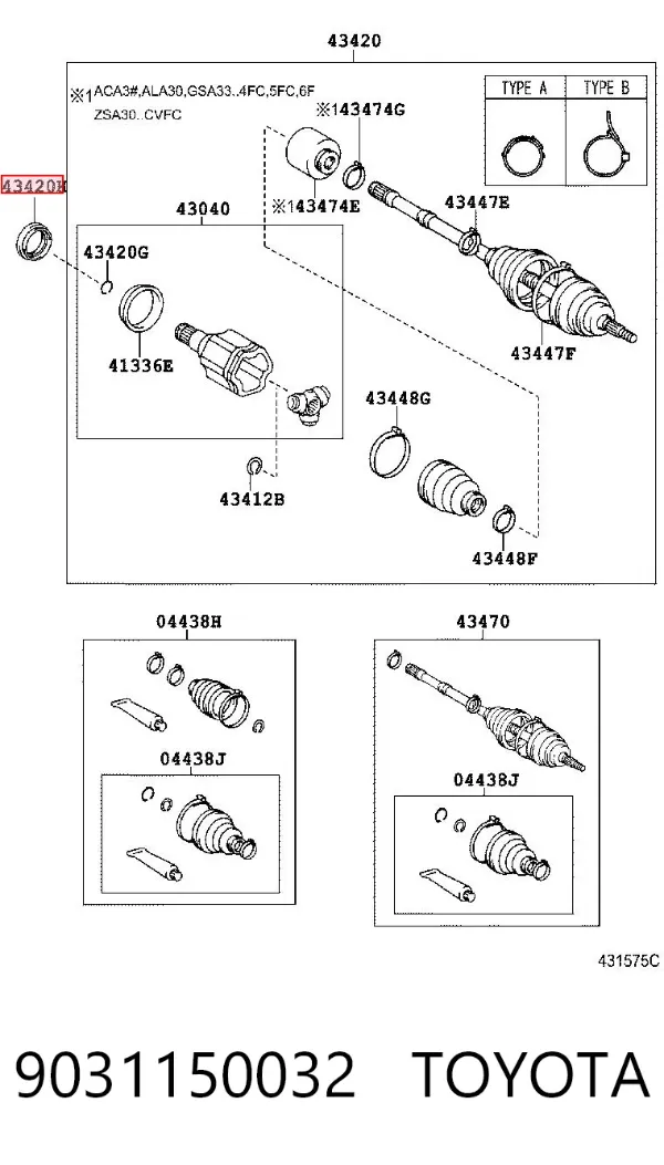 Uszczelniacz półosi lewej mostu przedniego 9031150032 Toyota