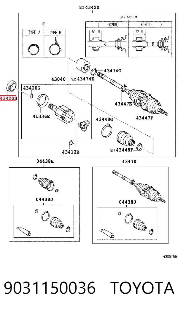 Uszczelniacz półosi lewej mostu przedniego 9031150036 Toyota