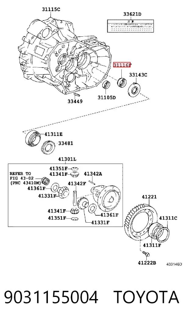 Uszczelniacz półosi prawej mostu przedniego 9031155004 Toyota
