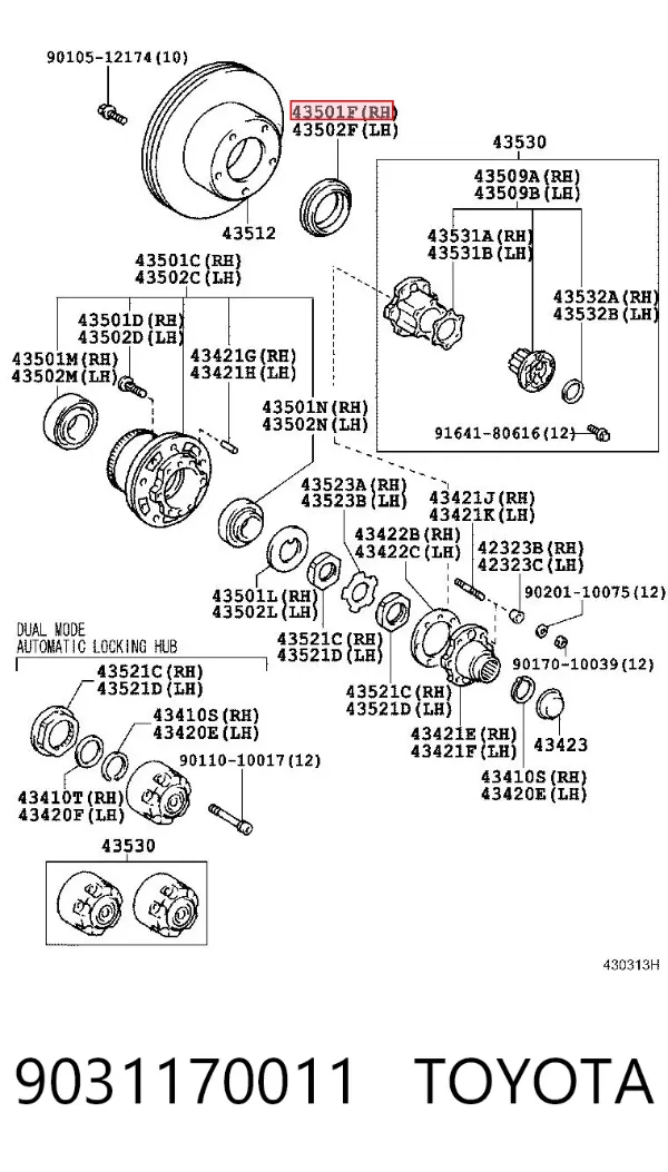 Uszczelniacz piasty przedniej 9031170011 Toyota