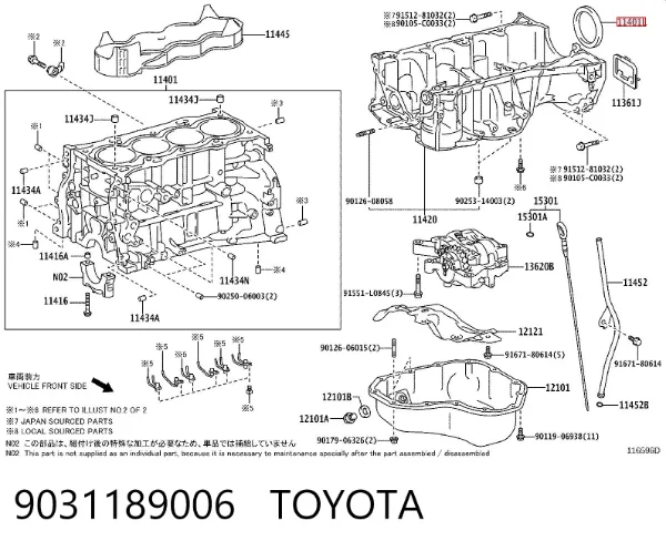 Uszczelniacz wału korbowego silnika tylny 9031189006 Toyota