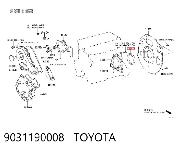 Uszczelniacz wału korbowego silnika tylny 9031190008 Toyota