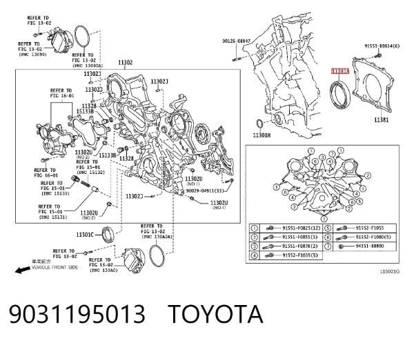 Uszczelniacz wału korbowego silnika tylny 9031195013 Toyota