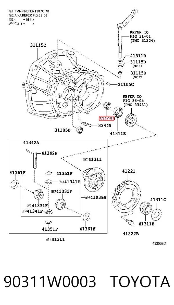 Uszczelniacz półosi prawej mostu przedniego 90311W0003 Toyota