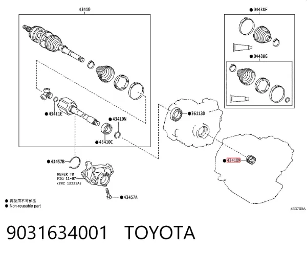 Uszczelniacz skrzyni rozdzielczej przedni wyjściowy 9031634001 Toyota