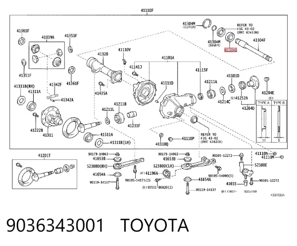 Łożysko dyferencjału mostu przedniego 9036343001 Toyota