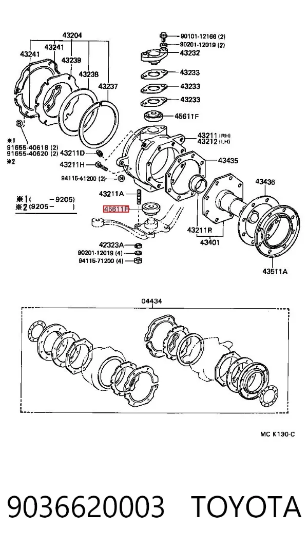 Łożysko czopu przedniego 9036620003 Toyota