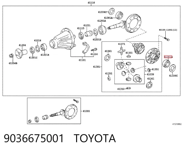 Łożysko dyferencjału mostu tylnego 9036675001 Toyota