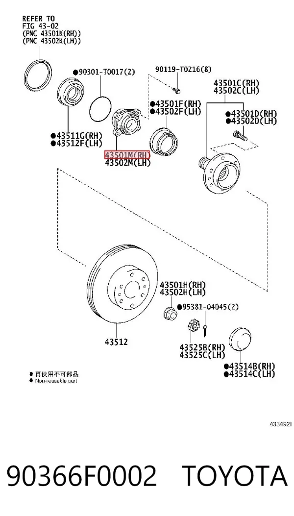 Łożysko piasty przedniej 90366F0002 Toyota