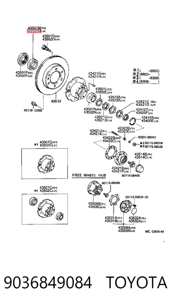 Łożysko wewnętrzne piasty tylnej 9036849084 Toyota