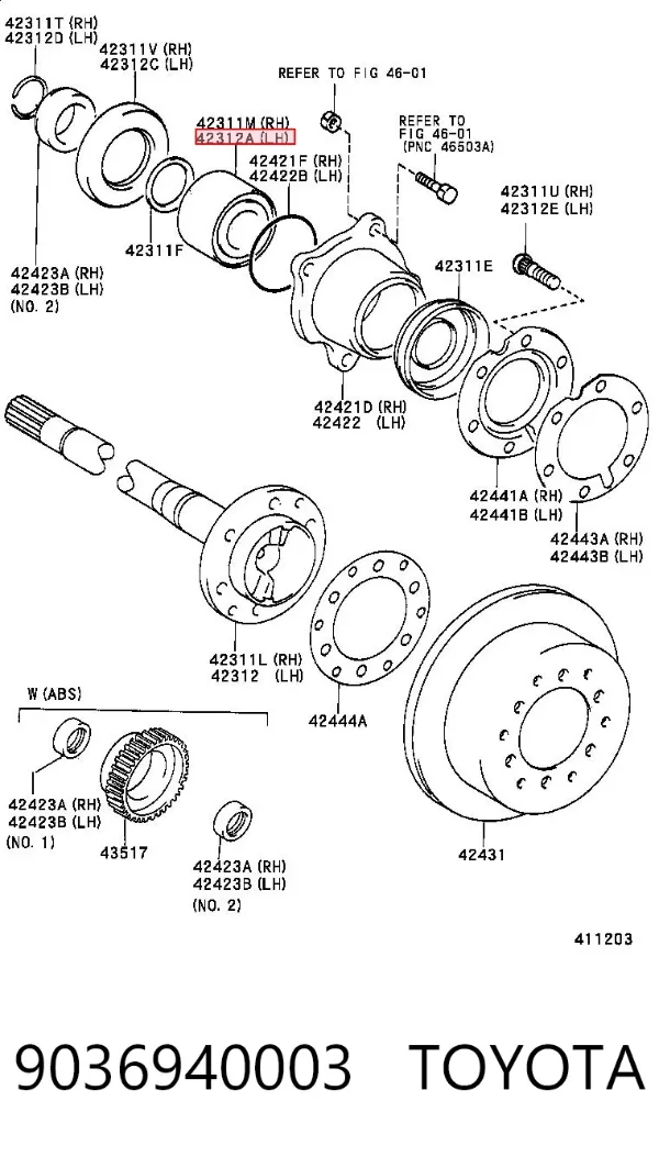 Lożysko piasty tylnej 9036940003 Toyota