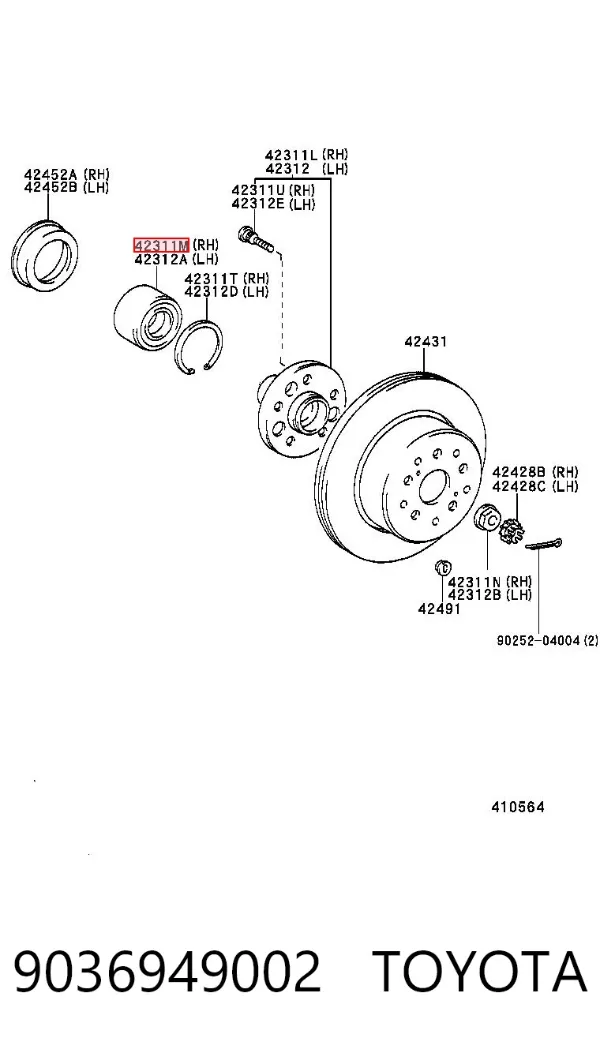 Lożysko piasty tylnej 9036949002 Toyota