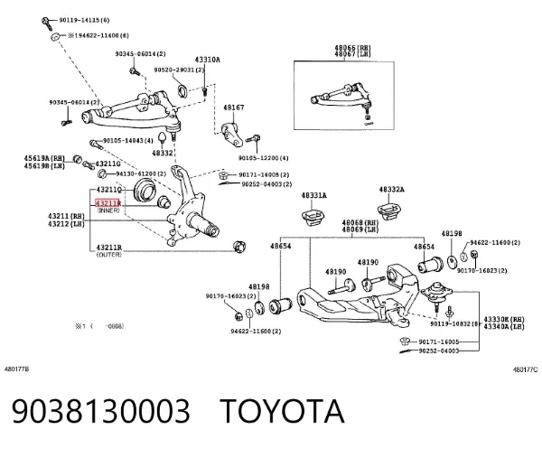 Tuleja zwrotnicy przedniej (czopu) 9038130003 Toyota