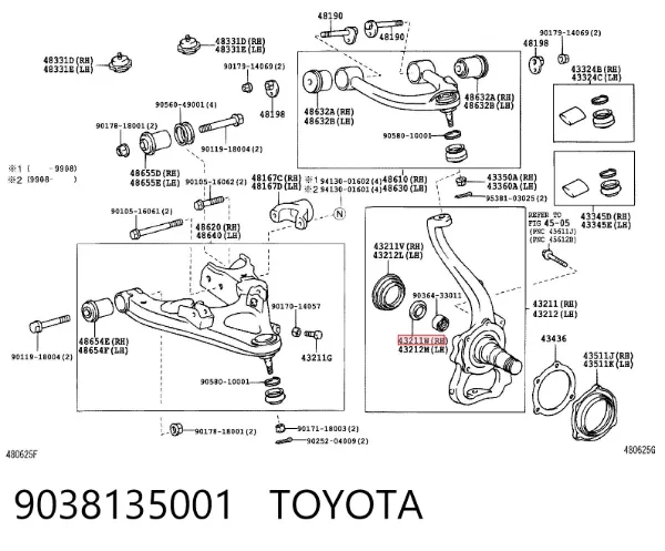 Tuleja zwrotnicy przedniej (czopu) 9038135001 Toyota