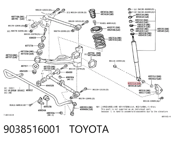 Silentblock amortyzatora tylnego 9038516001 Toyota