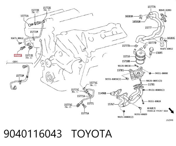 Śruba rurki doprowadzającej olej do turbosprężarki 9040116043 Toyota