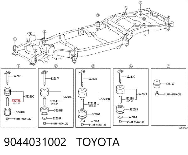 Poduszka ramy (mocowania nadwozia) 9044031002 Toyota