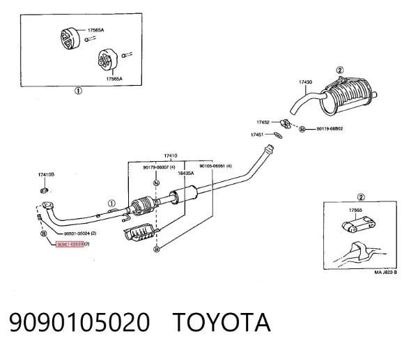 Śruba układu wydechowego (tłumika) 9090105020 Toyota