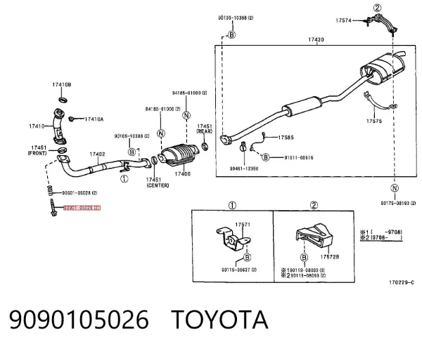 Śruba układu wydechowego (tłumika) 9090105026 Toyota