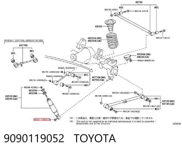 Śruba do mocowania amortyzatora tylnego 9090119052 Toyota