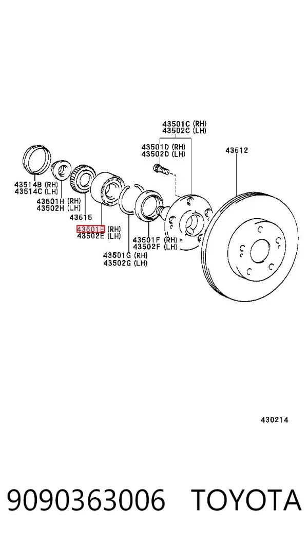 Łożysko piasty przedniej 9090363006 Toyota