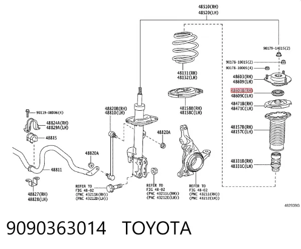 Łożysko podporowe amortyzatora przedniego 9090363014 Toyota