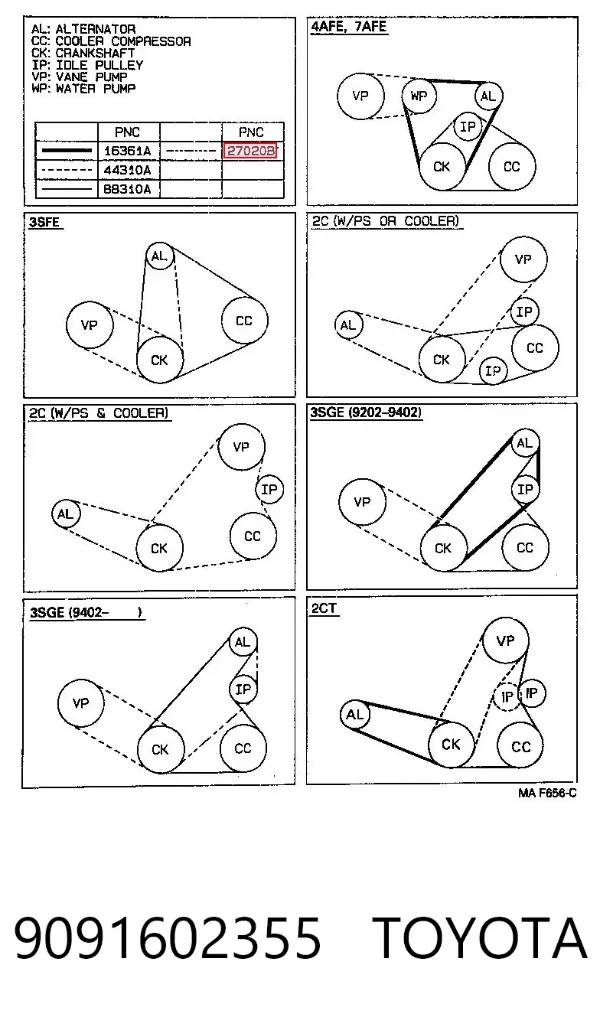 Pas napędowy mechanizmów 9091602355 Toyota