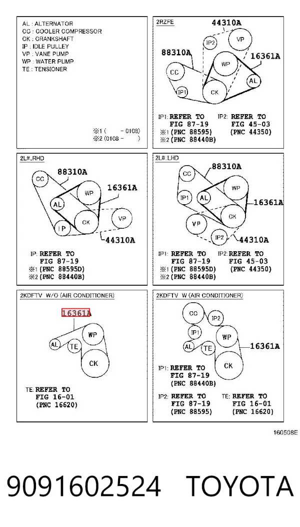 Pas napędowy mechanizmów 9091602524 Toyota