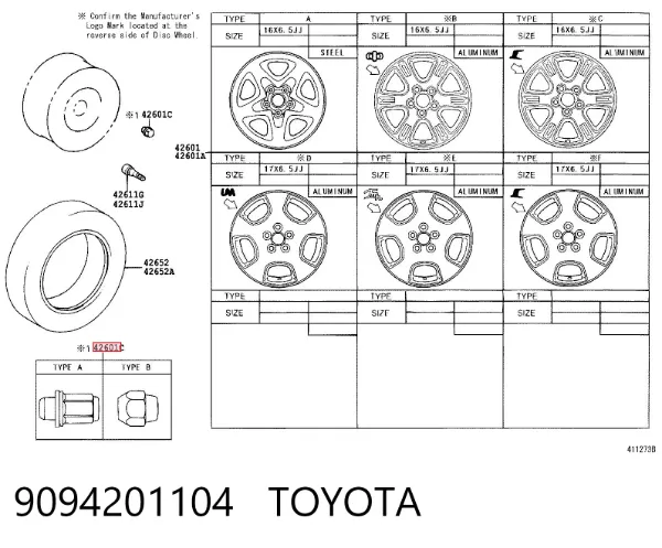 Nakrętka koła 9094201104 Toyota