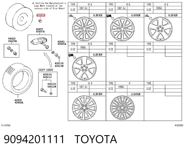 Nakrętka koła 9094201111 Toyota