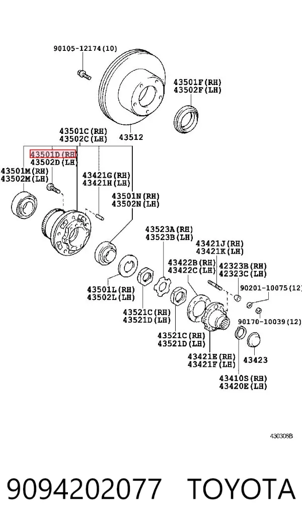 Śruba piasty 9094202077 Toyota