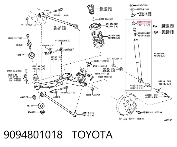 Tuleja trzpienia amortyzatora tylnego 9094801018 Toyota