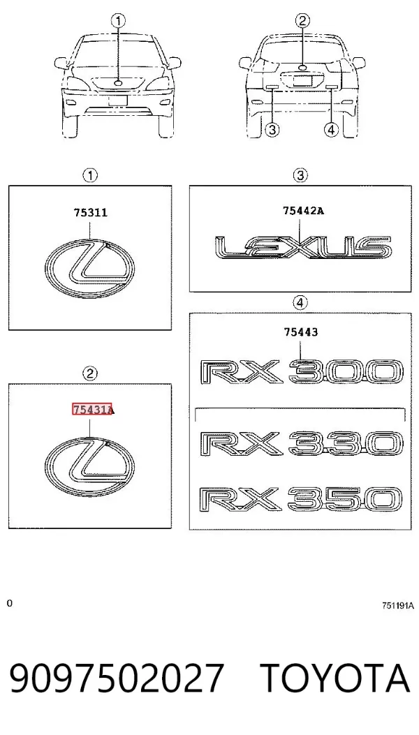Emblemat na klapę bagaznika (znaczek firmowy) Lexus RX 300/330/350/400H