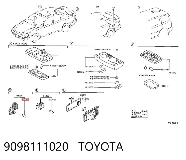 Żarówka oświetlenia wnętrza/kabiny 9098111020 Toyota