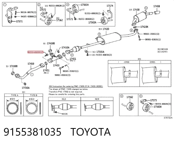 Śruba mocująca skrzynię biegów automatyczną/przekładnię na silnik 9155381035 Toyota