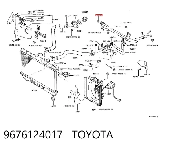 Pierścień uszczelniający układu chłodzenia 9676124017 Toyota