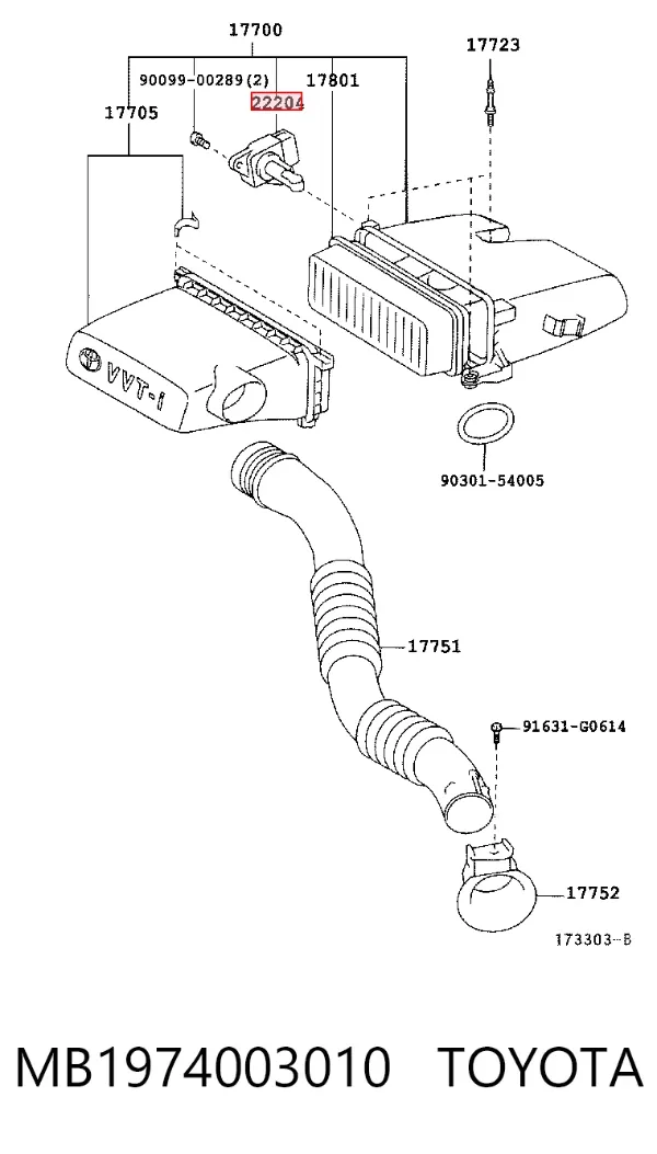 Czujnik przepływu powietrza, przepływomierz powietrza M.A.F. MB1974003010 Toyota