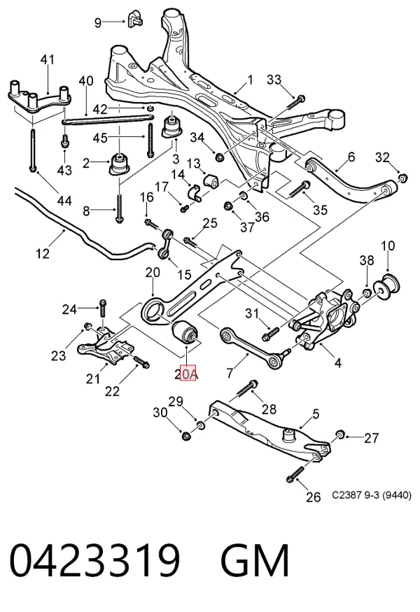 Silentblock tylnego wahacza podłużnego przedni 0423319 General Motors