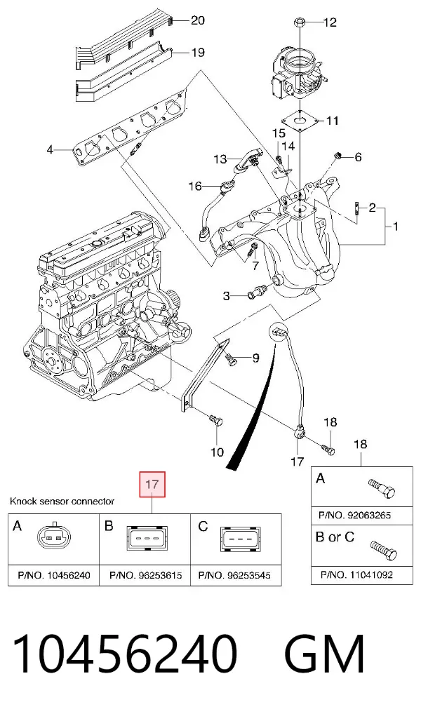 Czujnik stukowy (czujnik spalania stukowego) 10456240 General Motors