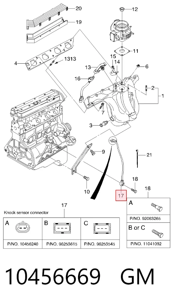 Czujnik stukowy (czujnik spalania stukowego) 10456669 General Motors