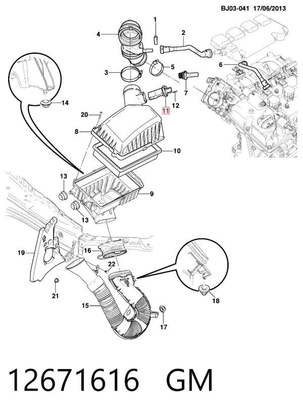 Czujnik przepływu powietrza, przepływomierz powietrza M.A.F. 12671616 General Motors