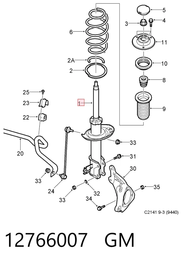 Amortyzator przedni prawy 12766007 General Motors